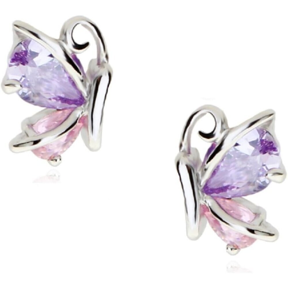Women's Butterfly Zirconia Crystal Gold Plated Pink Earrings Jewellery